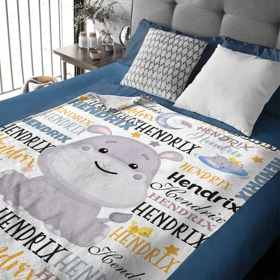 Customized Name Baby Hippopotamus Blanket For Boys Girls Babies