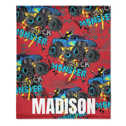 Personalized Monster Truck Name Custom Blanket, Customized Kids Birthday Gift Ideas