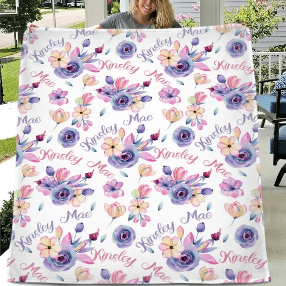 Personalized Purple Floral Name Blanket