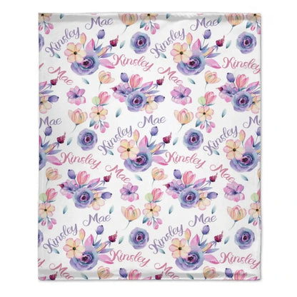 Personalized Purple Floral Name Blanket