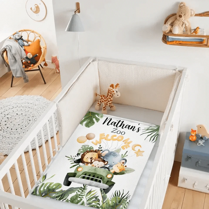 Personalized Watercolor Safari Animals Welcoming with Truck Blanket