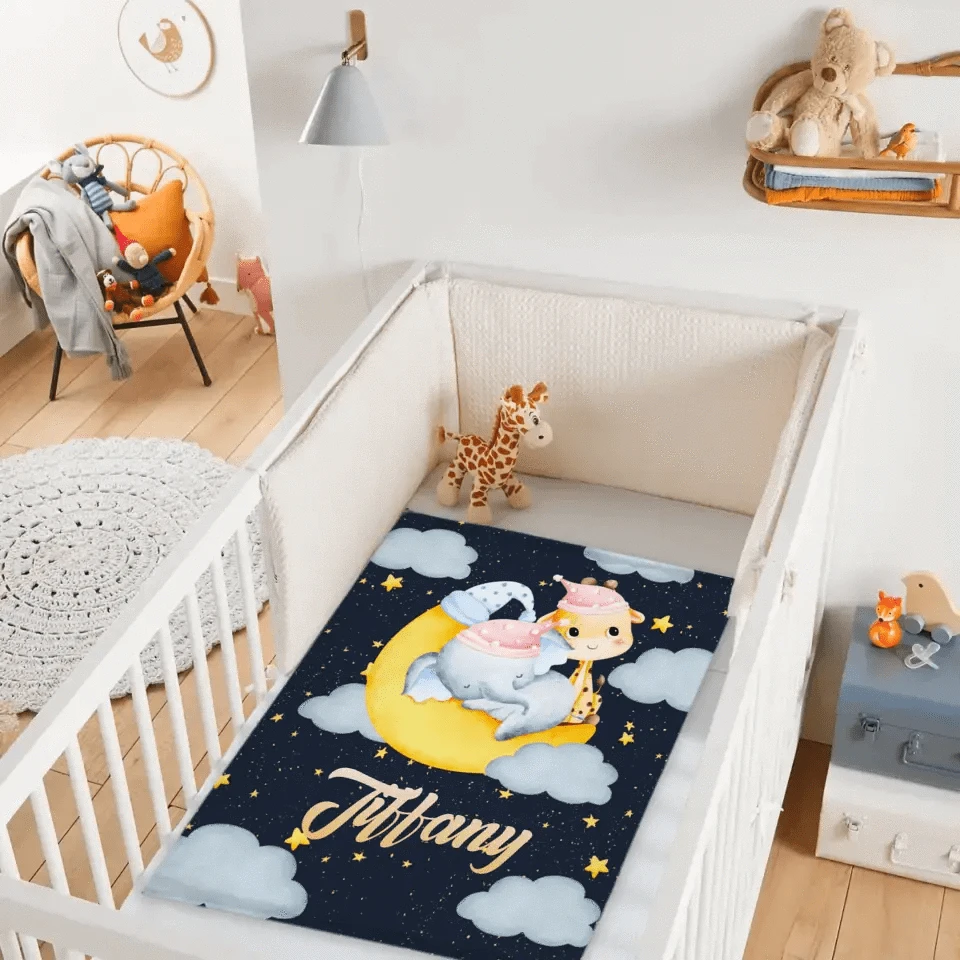 Personalized Elephant Giraffe Baby Name Blanket - Gift For Baby Toddler