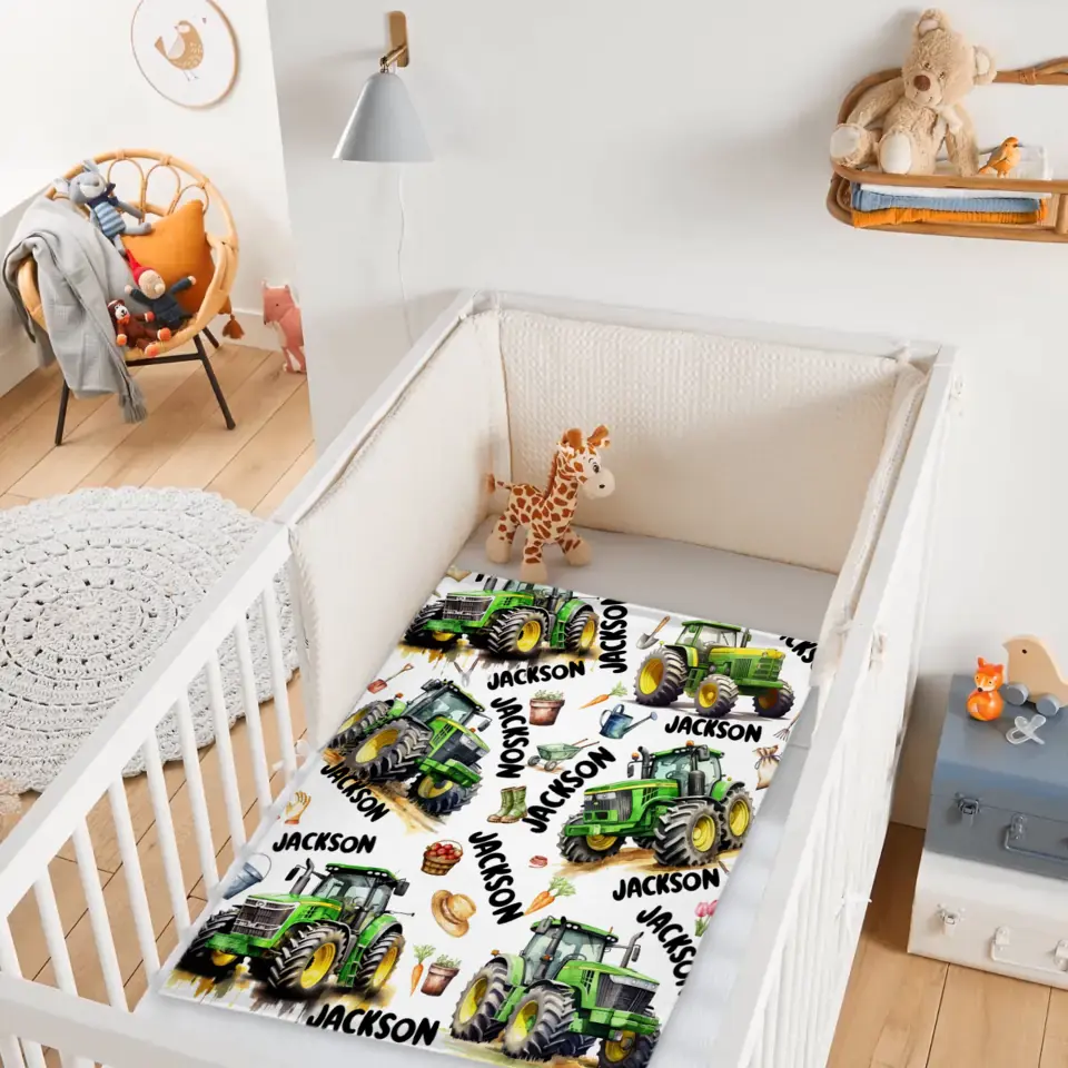 Name Customized Boys Girls Kids Tractor Truck Blanket, Gifts for Kids