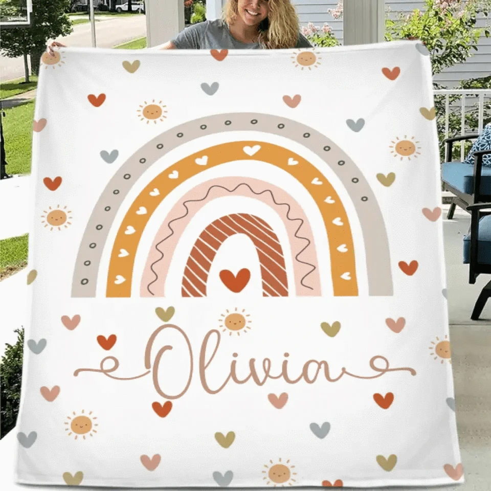 Boho Rainbow Name Customized Baby Blanket, Gift for Baby