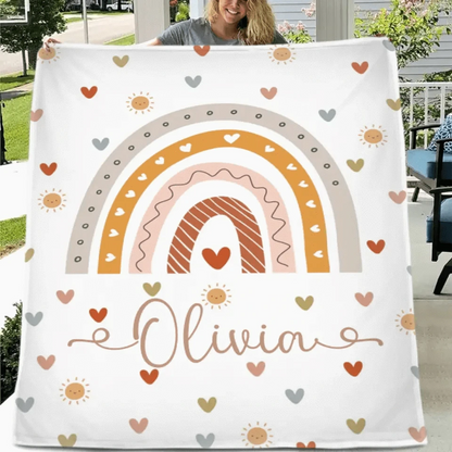 Boho Rainbow Name Customized Baby Blanket, Gift for Baby