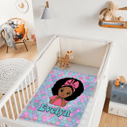 Customized Name Mermaid Pattern Black Baby Girl Blanket African Girl Birthday Gift Anniversary Gift