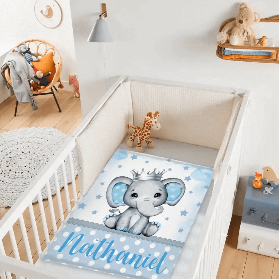 Personalized Sitting Elephant Animal Name Blanket, Gift For Kids
