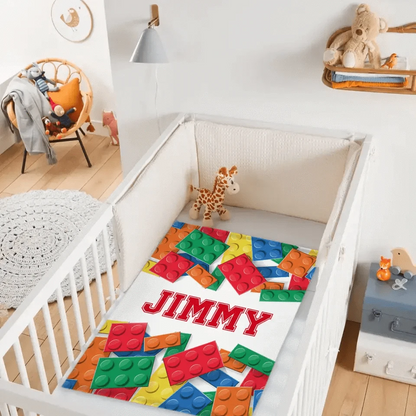 Personalized LEGO Blocks Gaming Blanket for Boys Girls Game Chair Room Decor for Game Lover