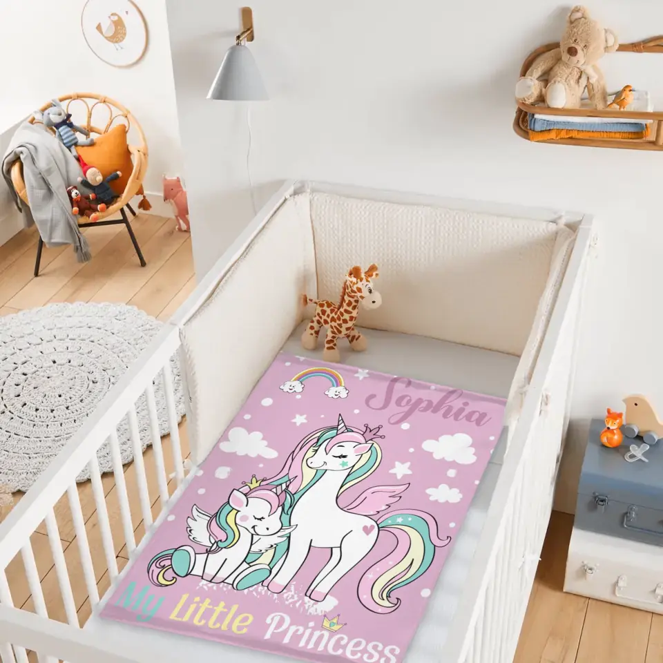 Personalized Blanket with Unicorn Pattern for Kids - My Little Princess