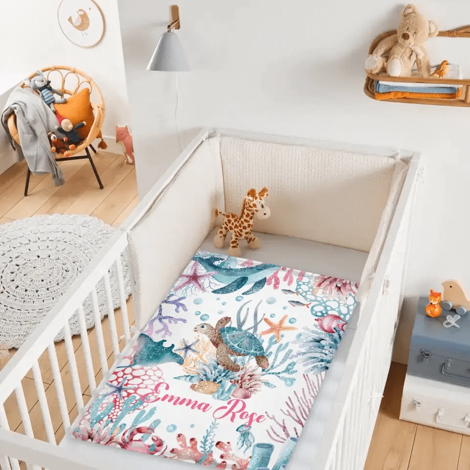 Personalized Colorful Under the Sea Turtle Blanket