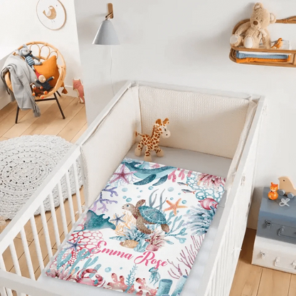 Personalized Colorful Under the Sea Turtle Blanket