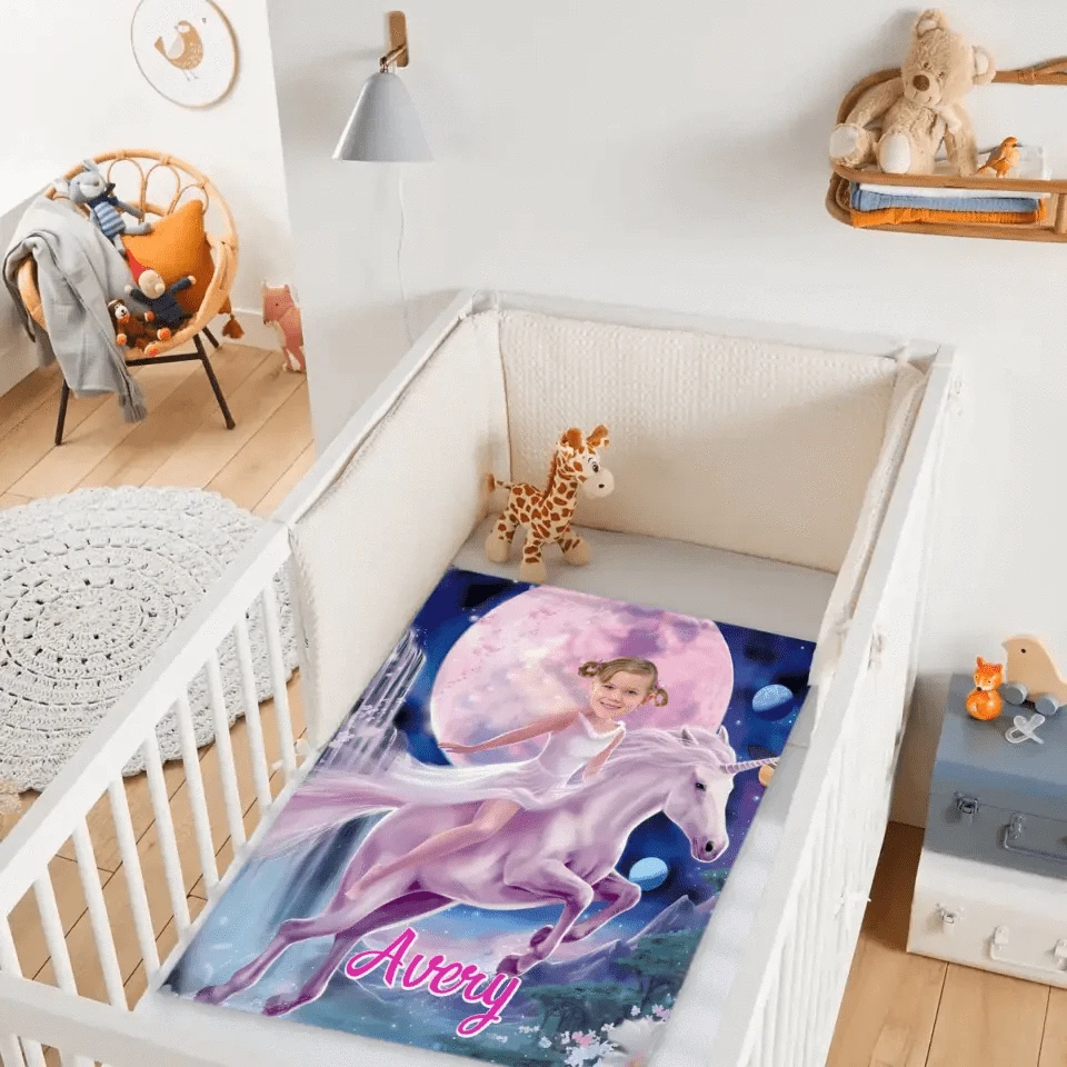 Personalized Pink Dress Princess Ride Unicorn Blanket