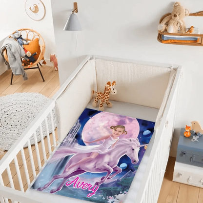 Personalized Pink Dress Princess Ride Unicorn Blanket