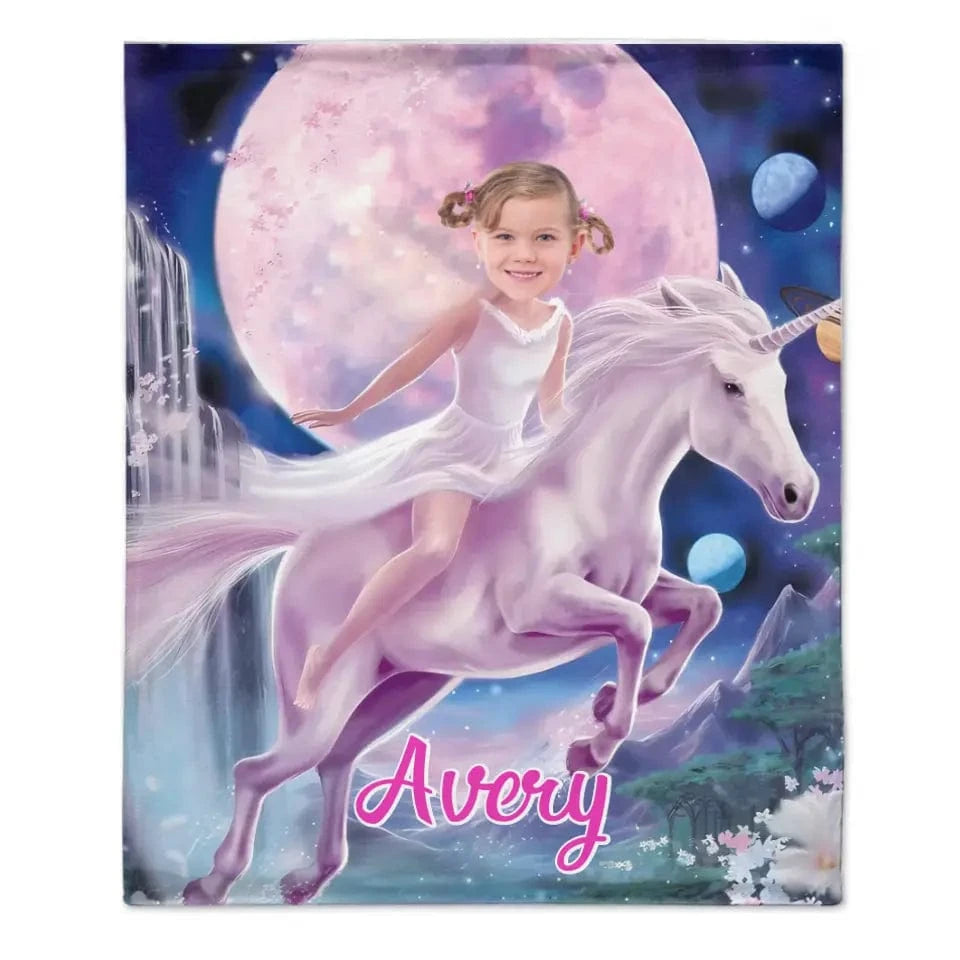 Personalized Pink Dress Princess Ride Unicorn Blanket