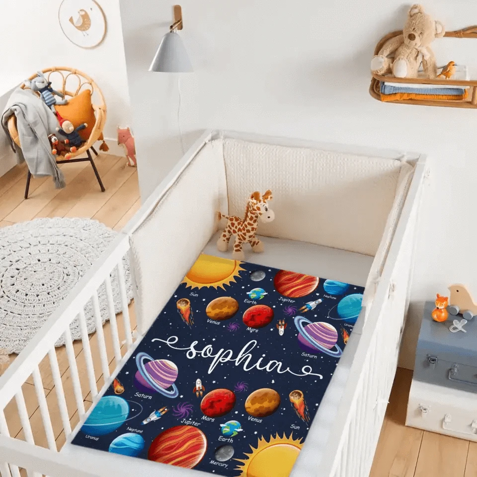 Custom Name Baby Blanket, Space Planets Galaxy Blanket