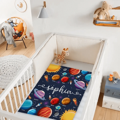 Custom Name Baby Blanket, Space Planets Galaxy Blanket