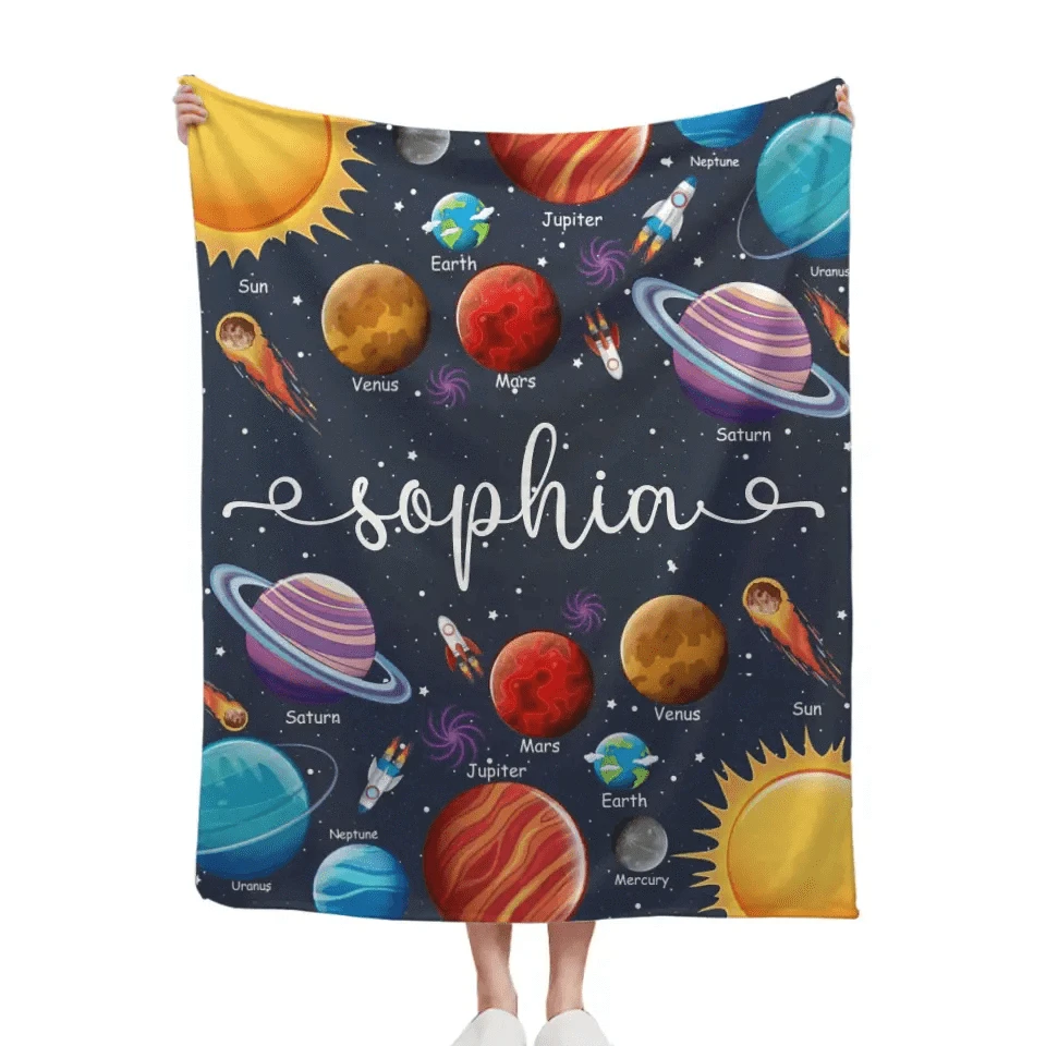 Custom Name Baby Blanket, Space Planets Galaxy Blanket