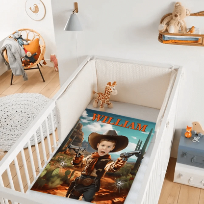 Cowboy Boys Blanket with Photo, Personalized Western Boy Blanket Custom Cowboy Gifts for Boys