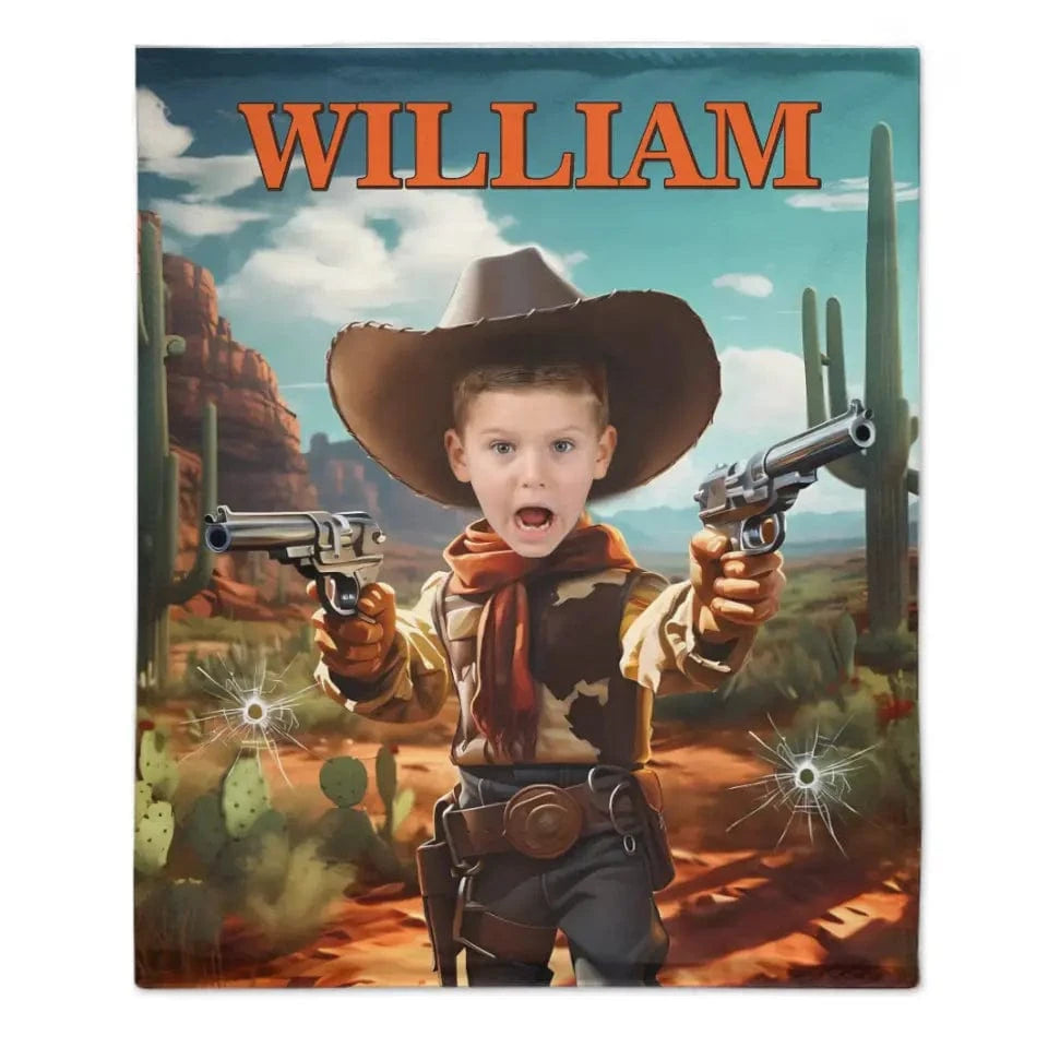 Cowboy Boys Blanket with Photo, Personalized Western Boy Blanket Custom Cowboy Gifts for Boys