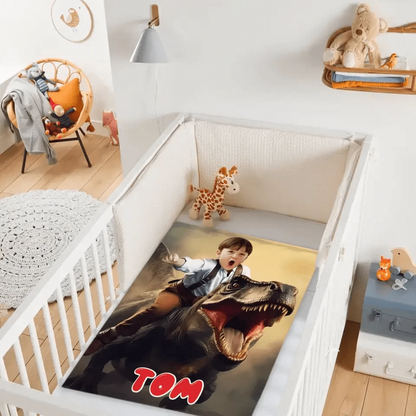 Custom Photo, Ride The Dinosaur Blanket