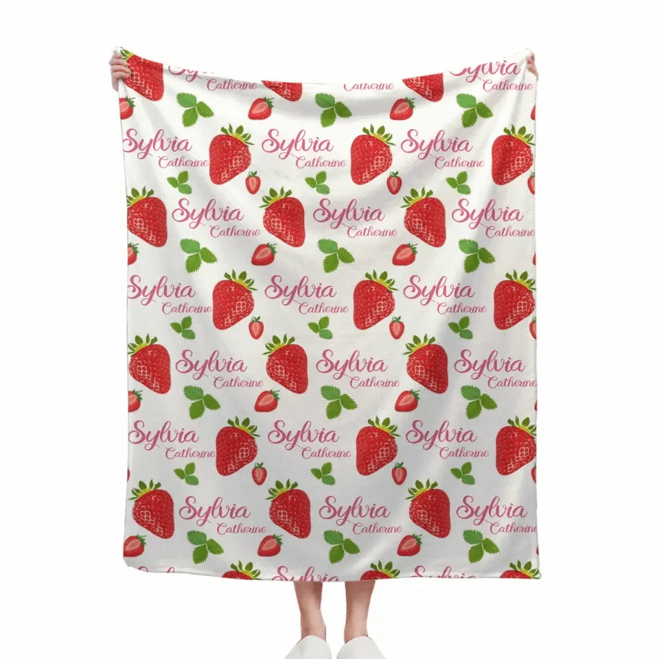 Strawberry Name Customized Blanket Gift for Girls