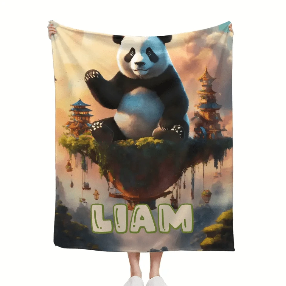 Personalized Cute Panda Custom Name Blanket, Birthday Gifts for Kids, Babies and Toddlers