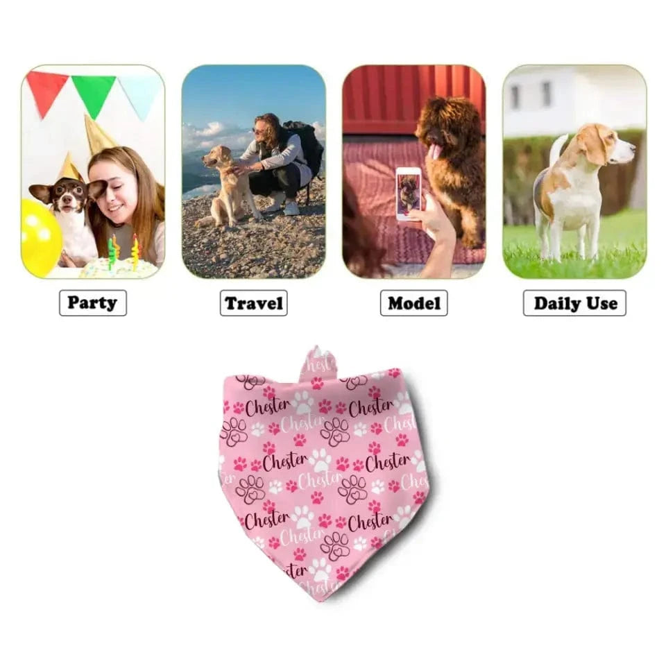 Personalized Cats and Dogs Footprints Name Triangle Bib Bandana, Gift For Dogs