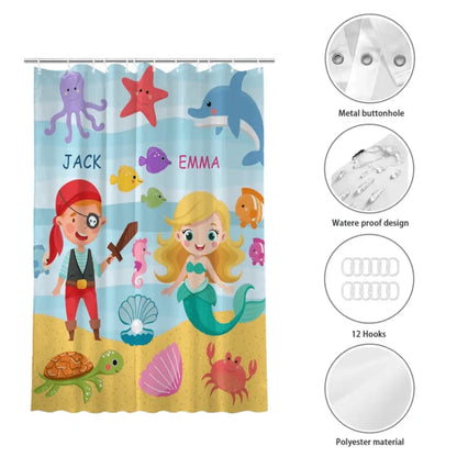 Sea Animals Brother Sister Mermaid Pirate Names Shower Curtain Bathroom Decoration