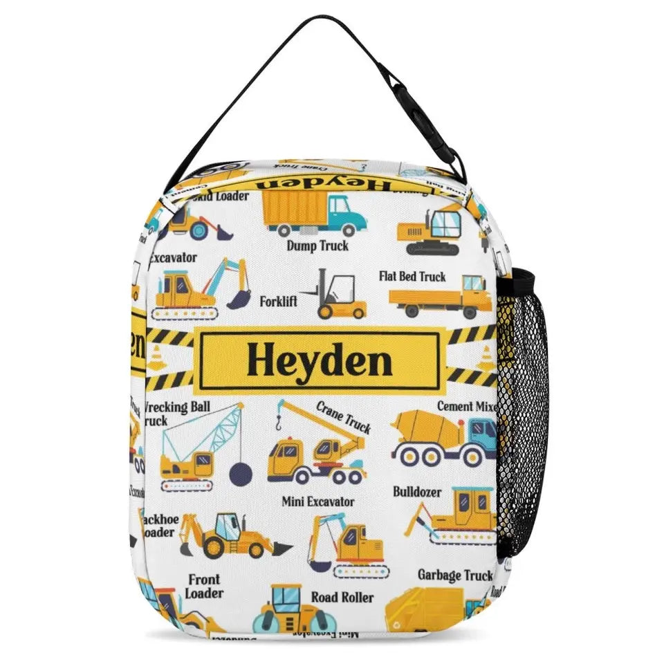 Construction Trucks Backpack - Custom Name Backpack for Kids Who Love Trucks And Construction