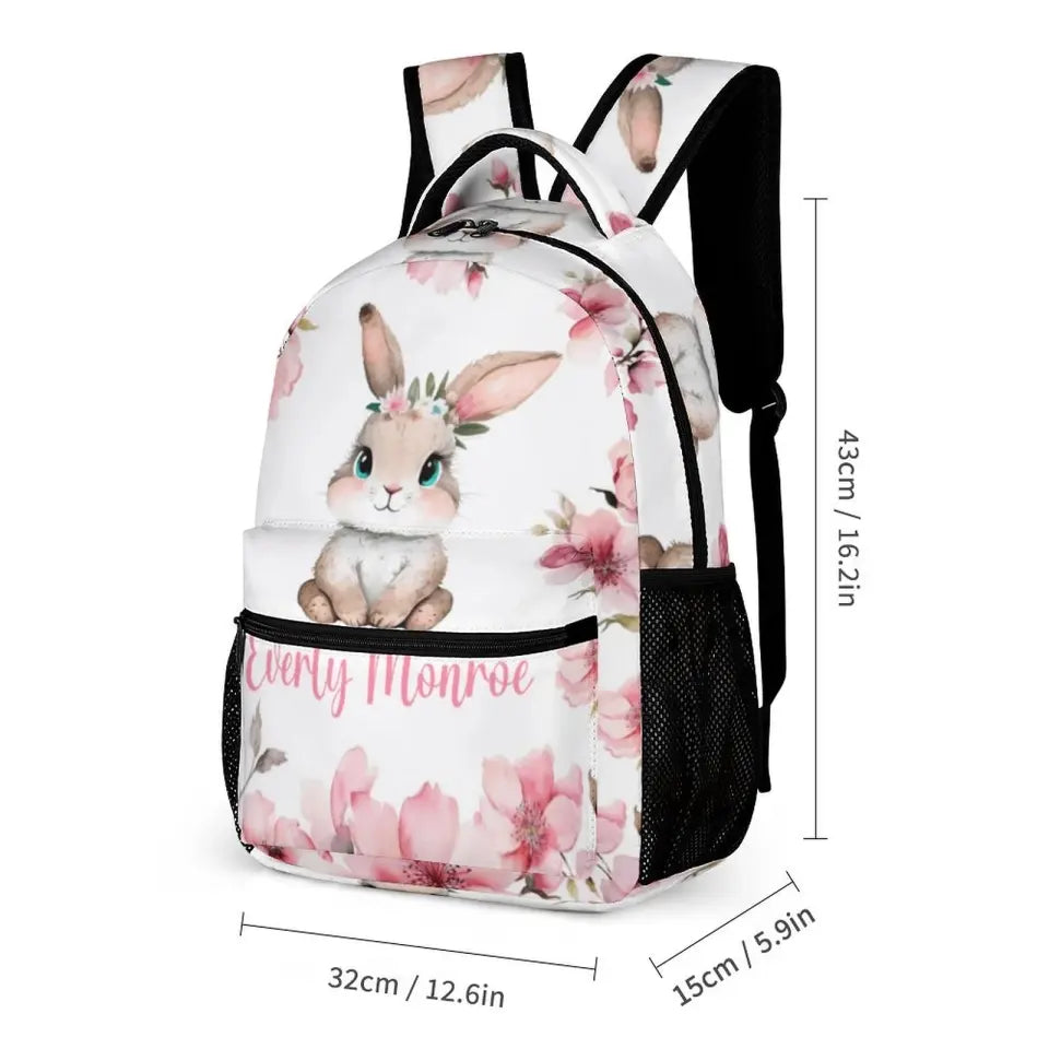 Personalized Girl Name Backpack, Pink Cherry Blossom Rabbit