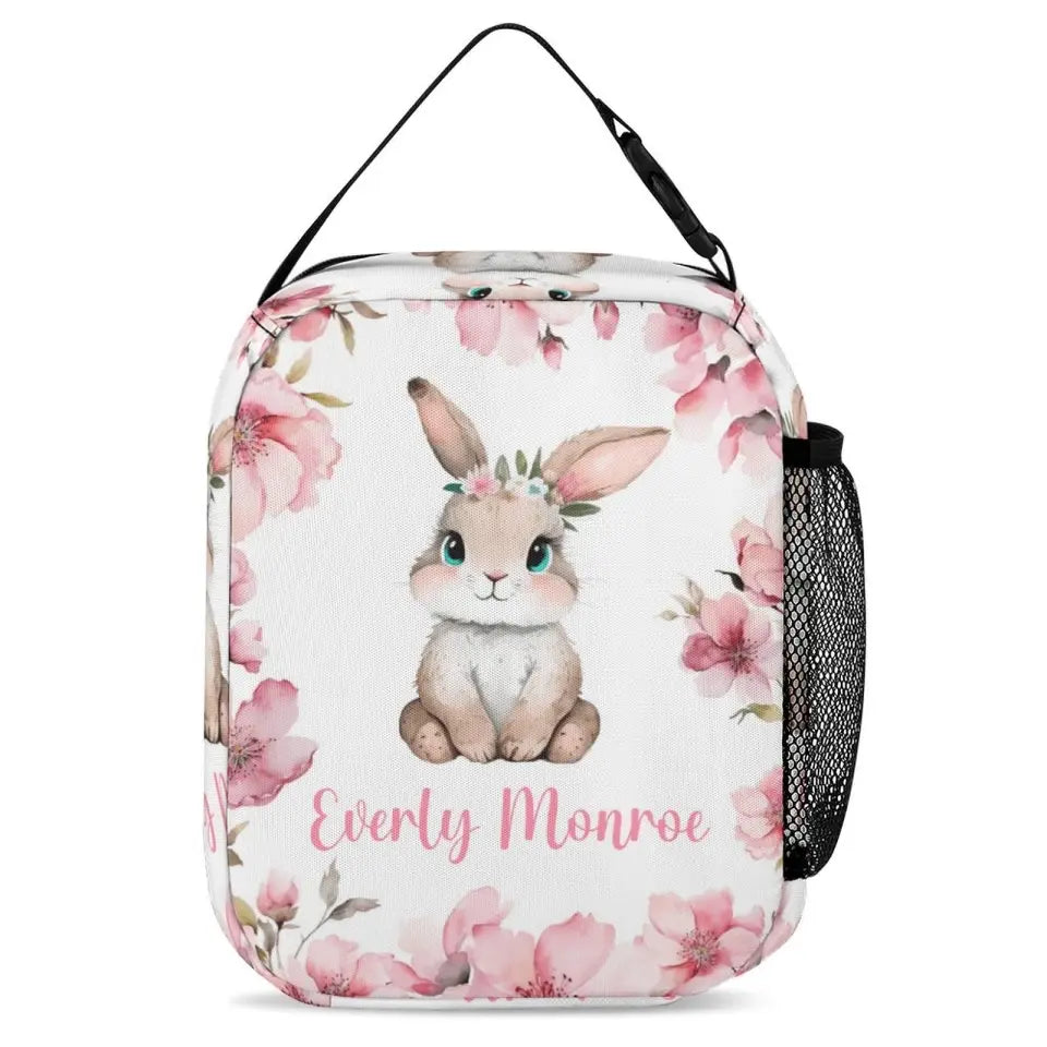 Personalized Girl Name Backpack, Pink Cherry Blossom Rabbit