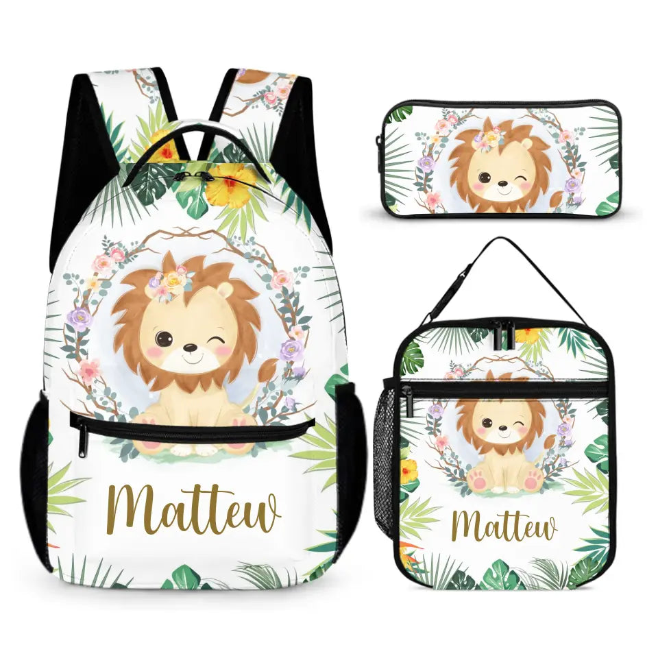 Personalized Lion Cub Wearing Flowers Backpack for Girls Boys