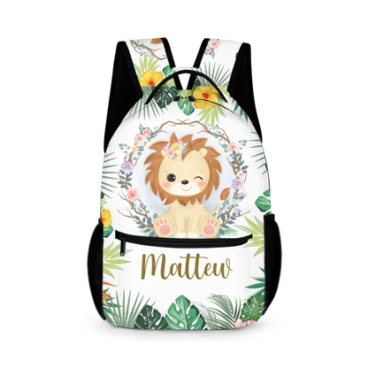 Personalized Lion Cub Wearing Flowers Backpack for Girls Boys