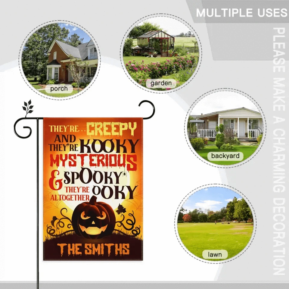 There're Creepy And There're Kooky - Personalized Funny Cat Flag, Halloween Ideas.
