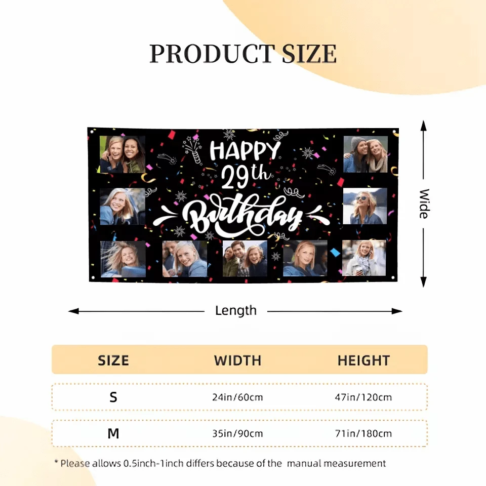 Custom Happy Birthday Banner, 9 Photos Birthday Banner