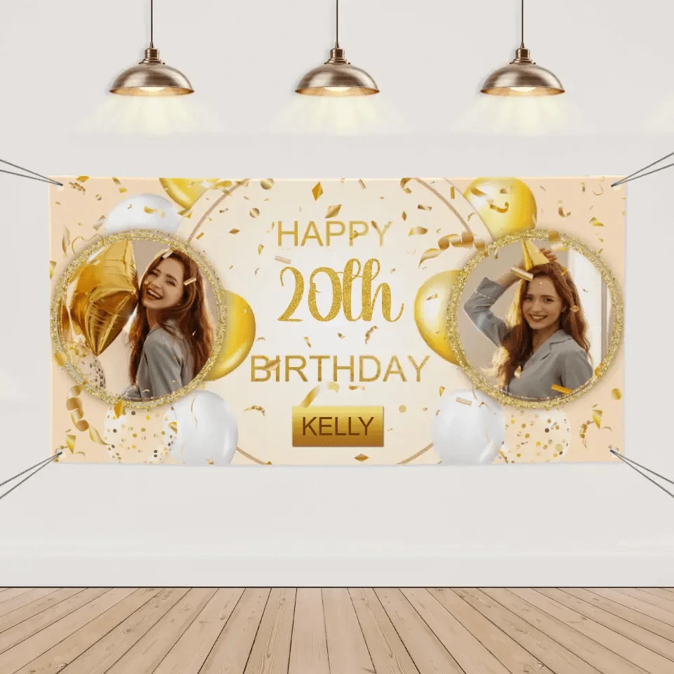 Custom Happy Birthday Banner Personalized Banners and Signs with Photo Name for Women Men Kids Party Decorations