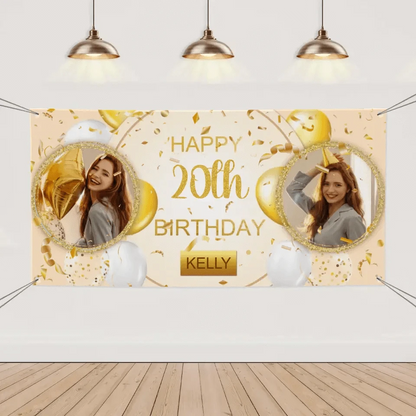 Custom Happy Birthday Banner Personalized Banners and Signs with Photo Name for Women Men Kids Party Decorations