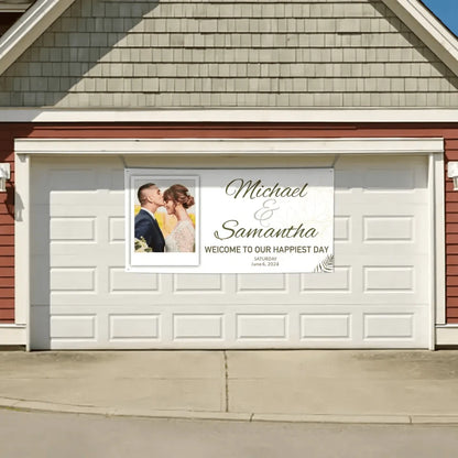 Personalized White Wedding Banner With Custom Photo And Name