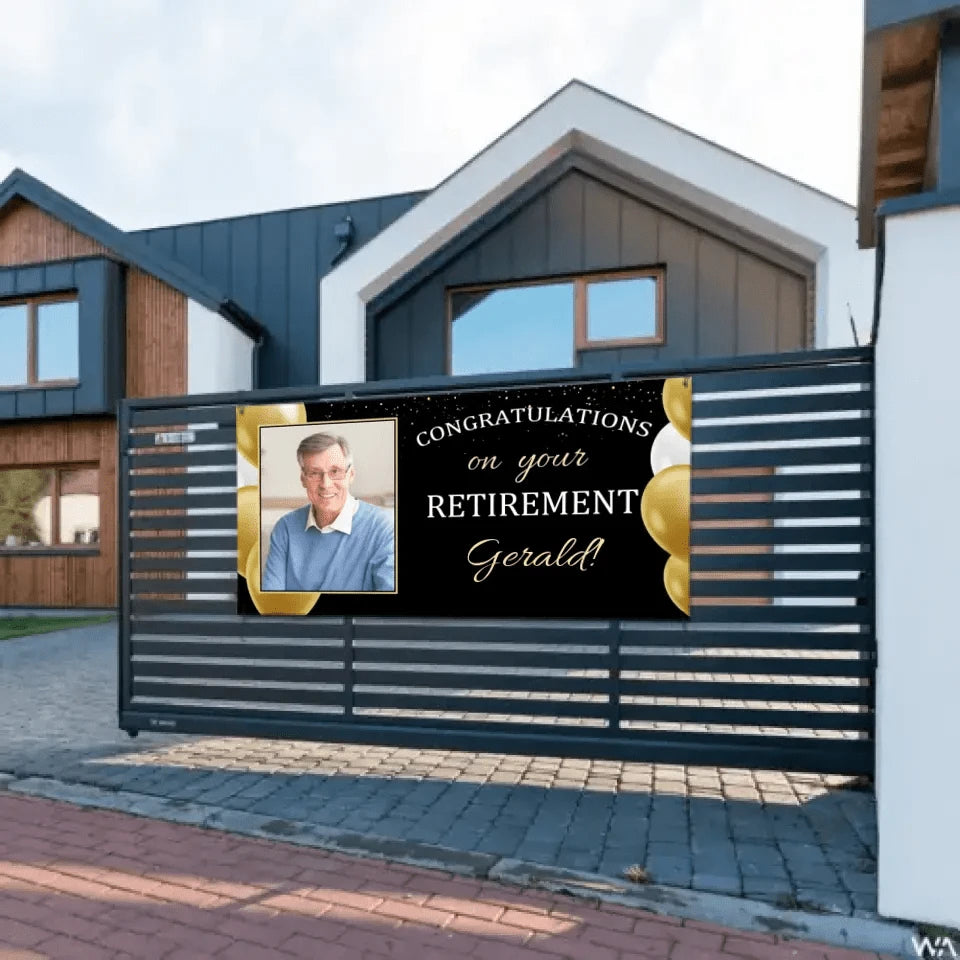 Custom Banner With Name And Photo - Personalized Congratulations On Your Retirement Party Banner - Gift For Retirees