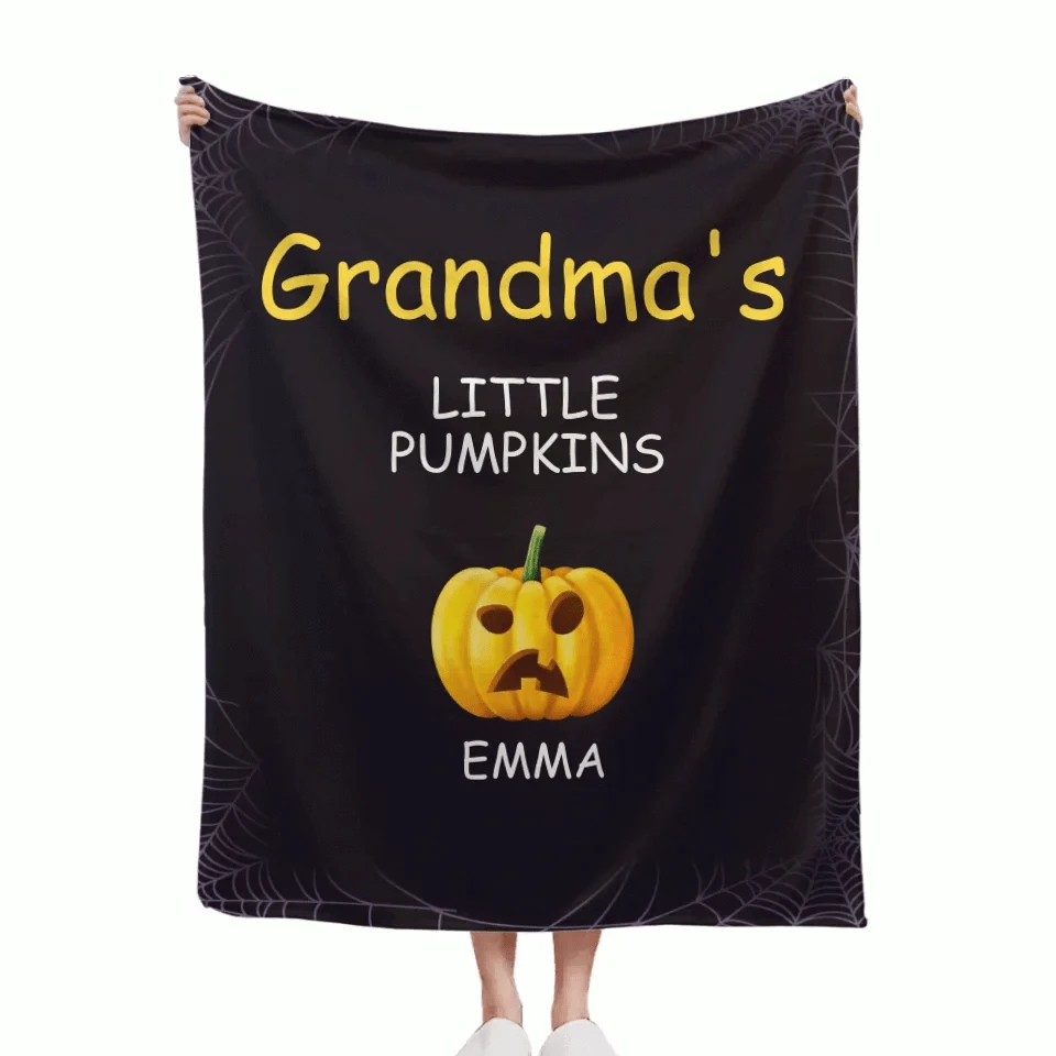 Pumpkin and Cobweb - Halloween Themed Personalised Character Relationship Blanket - Gift for Family, Friends
