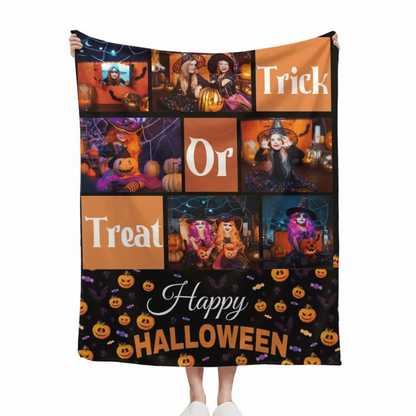 Trick Or Treat - Personalised Photo Collage Halloween Blanket - Gifts for Children,Friend,Family