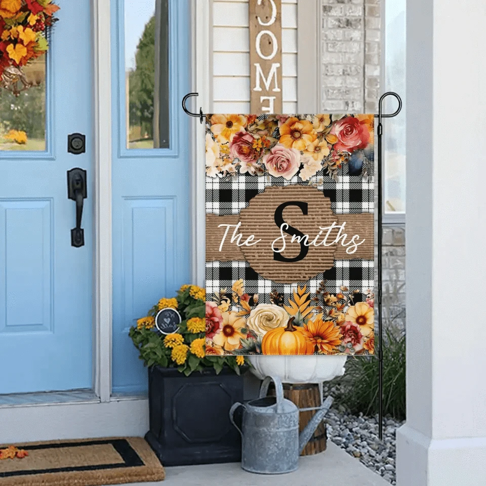 Pumpkins and Flowers - Personalised Halloween Double Sided Flag - Gifts for the Family