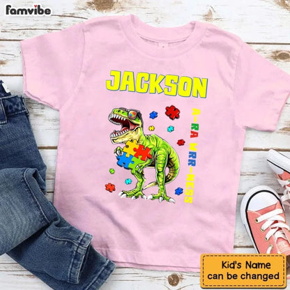 Puzzles and Dinosaurs - Personalized Name Colourful Graphic T-Shirt - A Gift for Child
