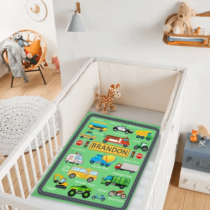 Cars, Trucks And Diggers - Personalised multicolour Blanket With Name - A Gift For Child
