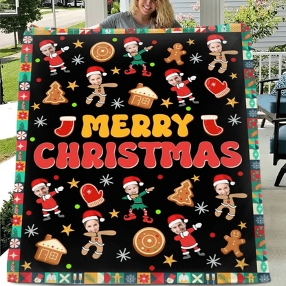 Customized Christmas Blanket with Photos of Family Members - Funny Christmas Blanket Personalized People Photo Cos Cartoon Characters - Christmas Gift For Family
