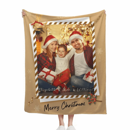 Christmas Cozy Family Photo Custom Blanket - Personalized Photo and Name Merry Christmas Themed Soft Flannel Blanket - Christmas Gift For Family