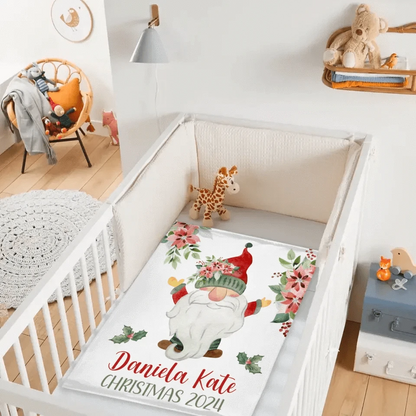 Christmas Gnomes and Flowers Custom Blanket - Merry Christmas Personalized Name Warm Blanket - Christmas Gift For Child,Friend