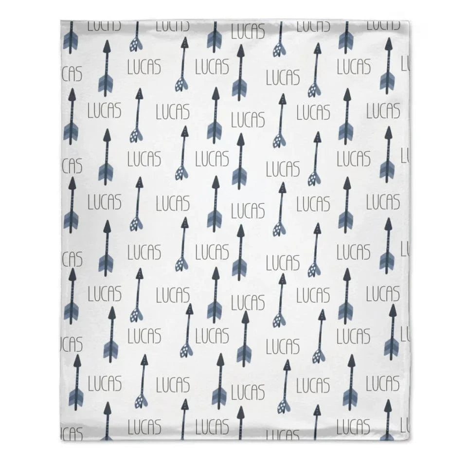 Personalized Name Custom Blue Arrow Baby Boy Blanket, Gift for Kids