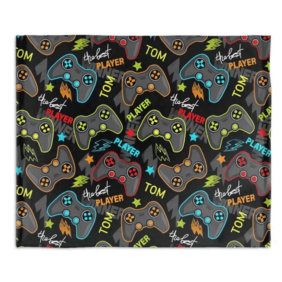 Customized Handle Pattern Blanket - Personalized Name And Gamepad Flannel Blanket - A Gift For Friend,Best Player