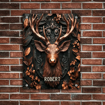 Custom Embossed Deer Pattern Wall Art - Personalized Name Print Hunting Style Tin Painting - Gifts for Friends, Hunting Enthusiasts And Yourself